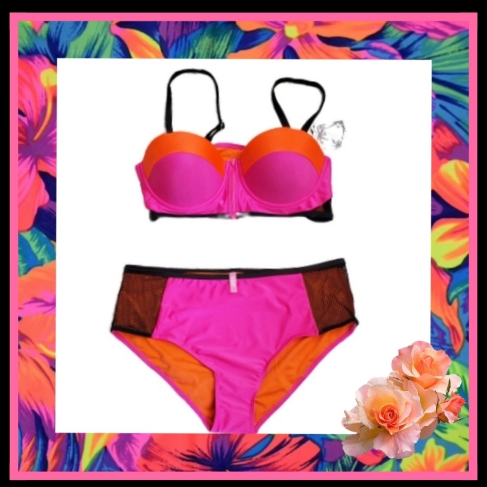 SEXY ☆ NEON ☆ COLORBLOCK ☆ ZIP FRONT BIKINI ☆ NWT - Picture 1 of 8